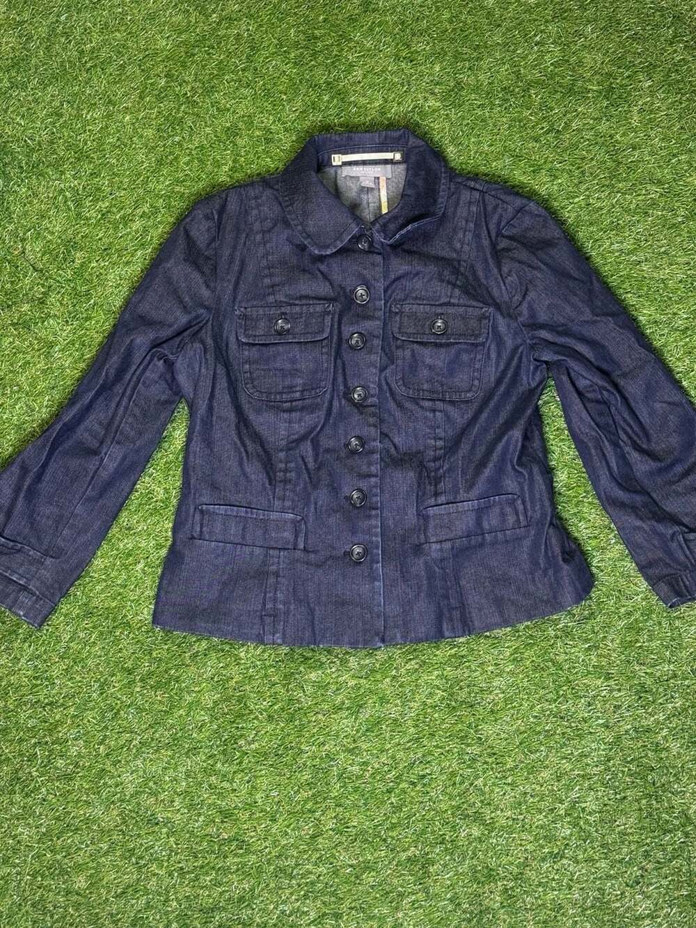 Ann Taylor Petites Dark Wash Denim Button-Down Jacket Size 4P